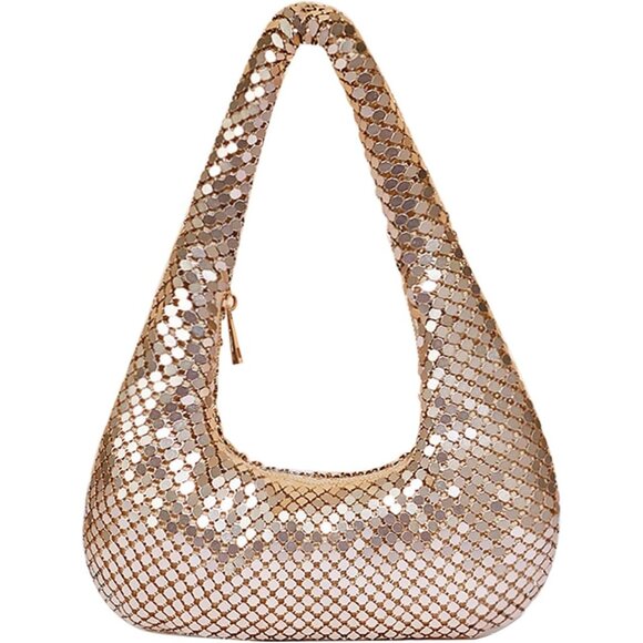 Gold Sequin Evening Clutch Hobo Bag for Women, Sparkling Party Prom Purse - Picture 1 of 6